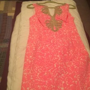 Lilly Pulitzer pink and gold shift dress